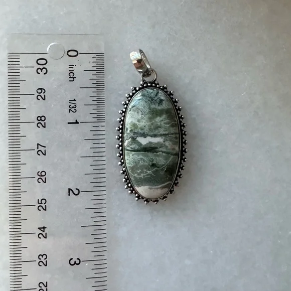 NWOT Sundance Greenscape Pendant, Green Zebra Jasper, Sterling Silver